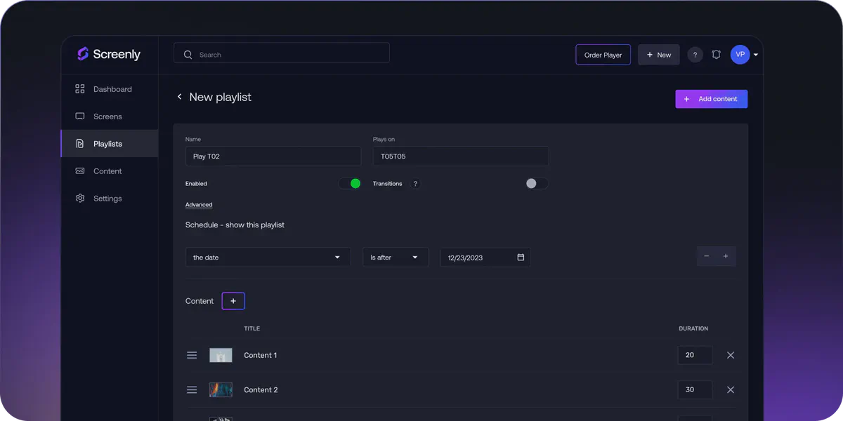 Interface Screenly pour piloter l'affichage dynamique